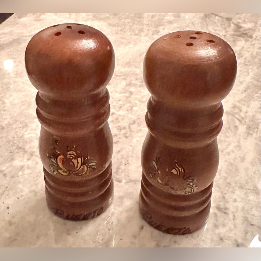 Vintage PUERTO Wooden Salt & Pepper Shaker Set